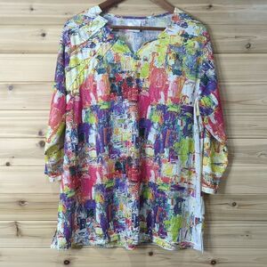 Parsley & Sage Top Womens 1X Multicolor Art Blouse Lagenlook